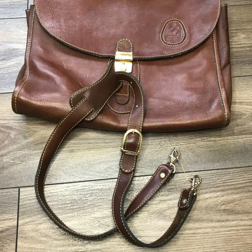 Vintage Rugero Brown Leather Messenger Bag Briefcase Removable Strap‎ Lock & Key